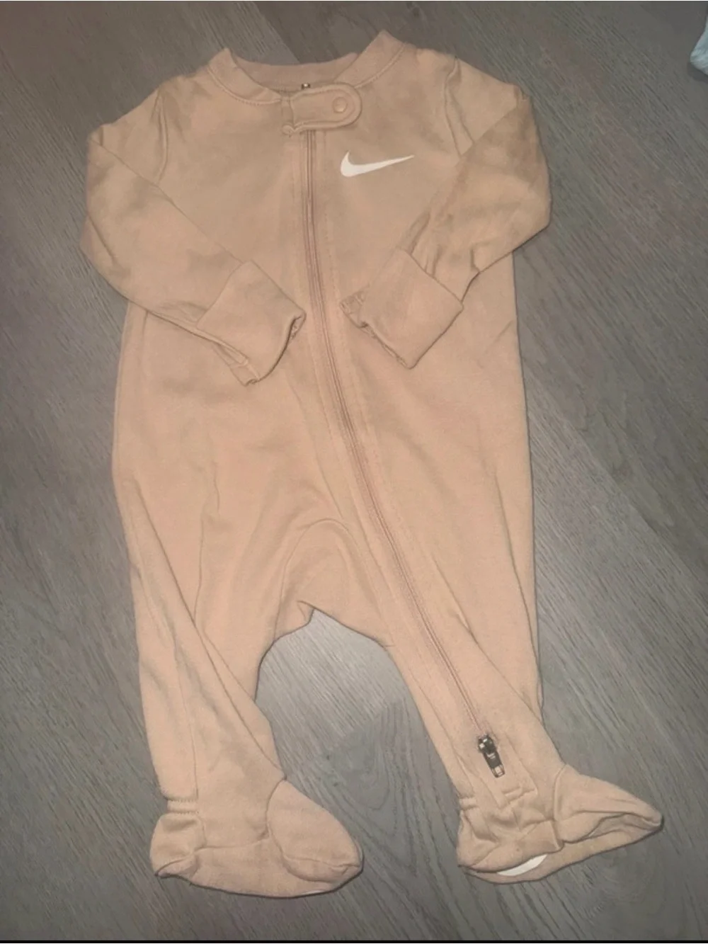 Nike Infant Zip-Front Footed One-Piece in Light Tan